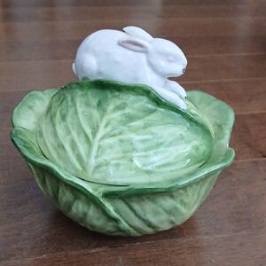 Tiffany & Co. Green Leaf Bowl with White Rabbit Lid